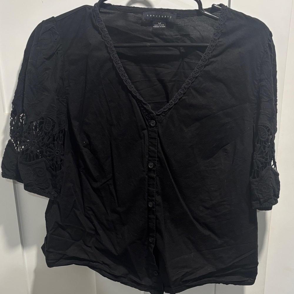 Sanctuary Black Lace Sleeve Blouse
